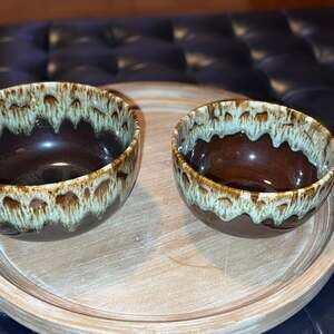 Set of 2 Canonsburg USA Carefree Ironstone Brown Drip Mixing Bowls RARE VTG